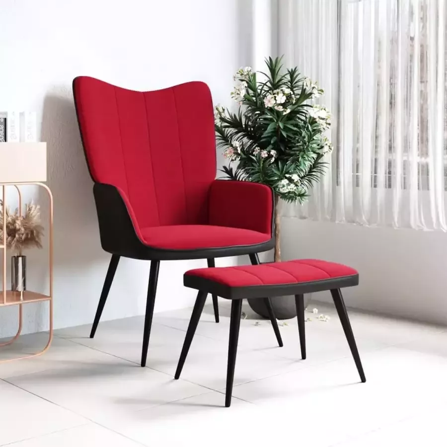ForYou Prolenta Premium Relaxstoel met voetenbank fluweel en PVC wijnrood- Fauteuil Fauteuils met armleuning Hoes stretch Relax Design