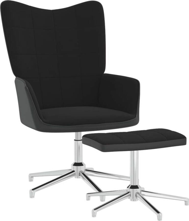 ForYou Prolenta Premium Relaxstoel met voetenbank fluweel en PVC zwart- Fauteuil Fauteuils met armleuning Hoes stretch Relax Design