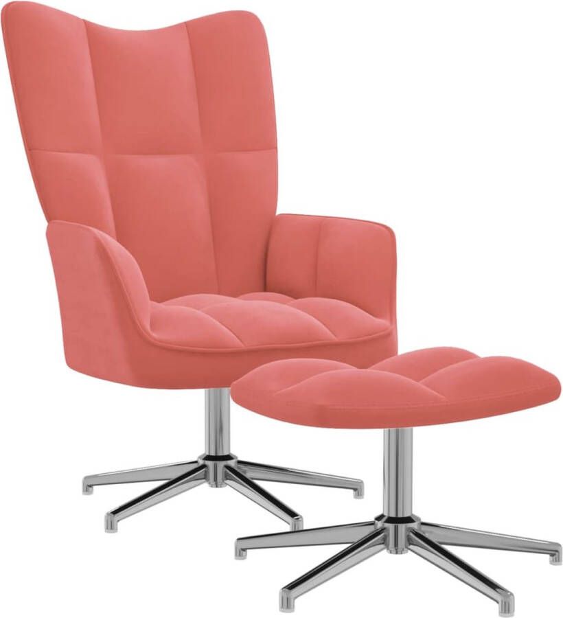 ForYou Prolenta Premium Relaxstoel met voetenbank fluweel roze- Fauteuil Fauteuils met armleuning Hoes stretch Relax Design