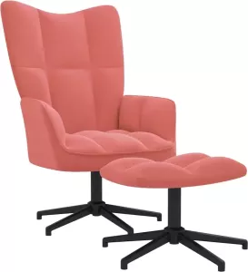 ForYou Prolenta Premium Relaxstoel met voetenbank fluweel roze- Fauteuil Fauteuils met armleuning Hoes stretch Relax Design
