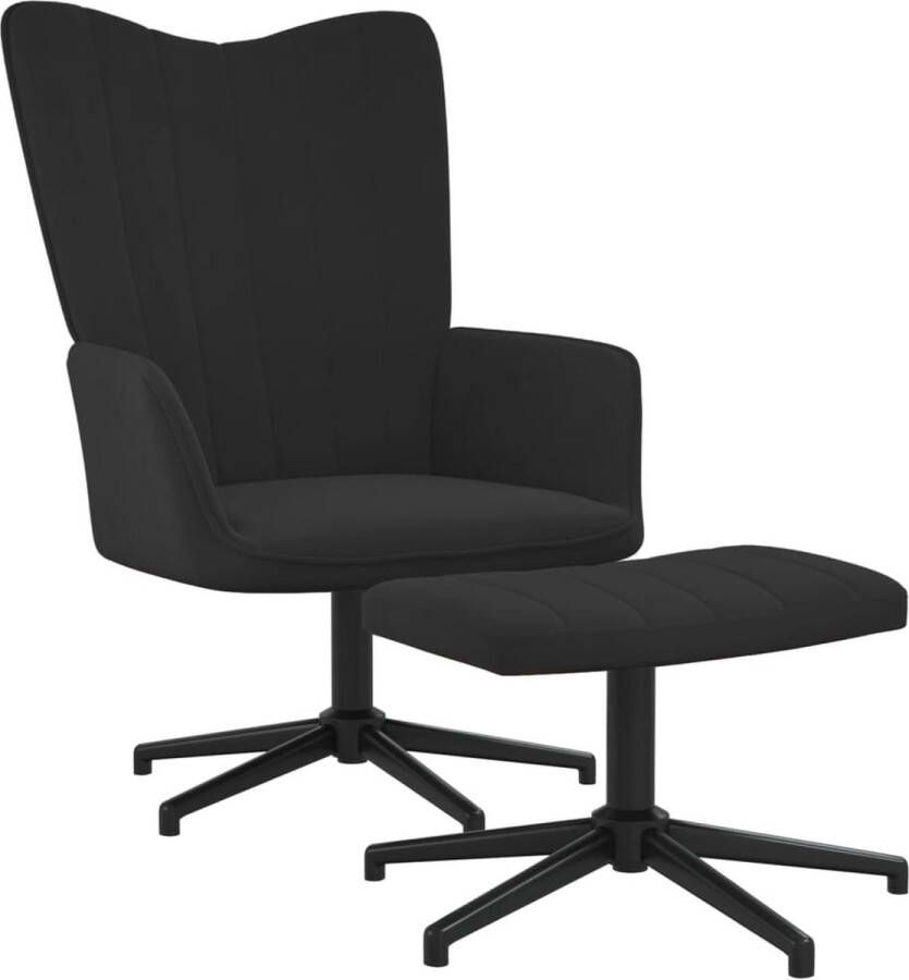 ForYou Prolenta Premium Relaxstoel met voetenbank fluweel zwart- Fauteuil Fauteuils met armleuning Hoes stretch Relax Design