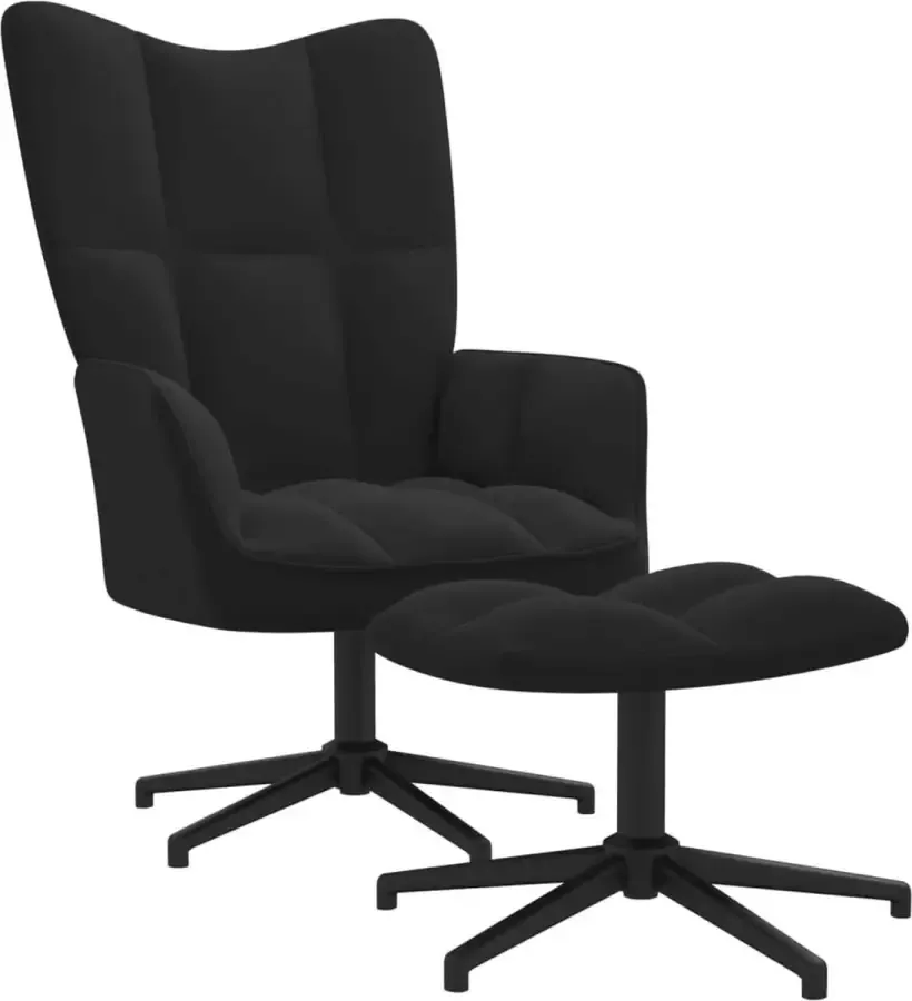 ForYou Prolenta Premium Relaxstoel met voetenbank fluweel zwart- Fauteuil Fauteuils met armleuning Hoes stretch Relax Design