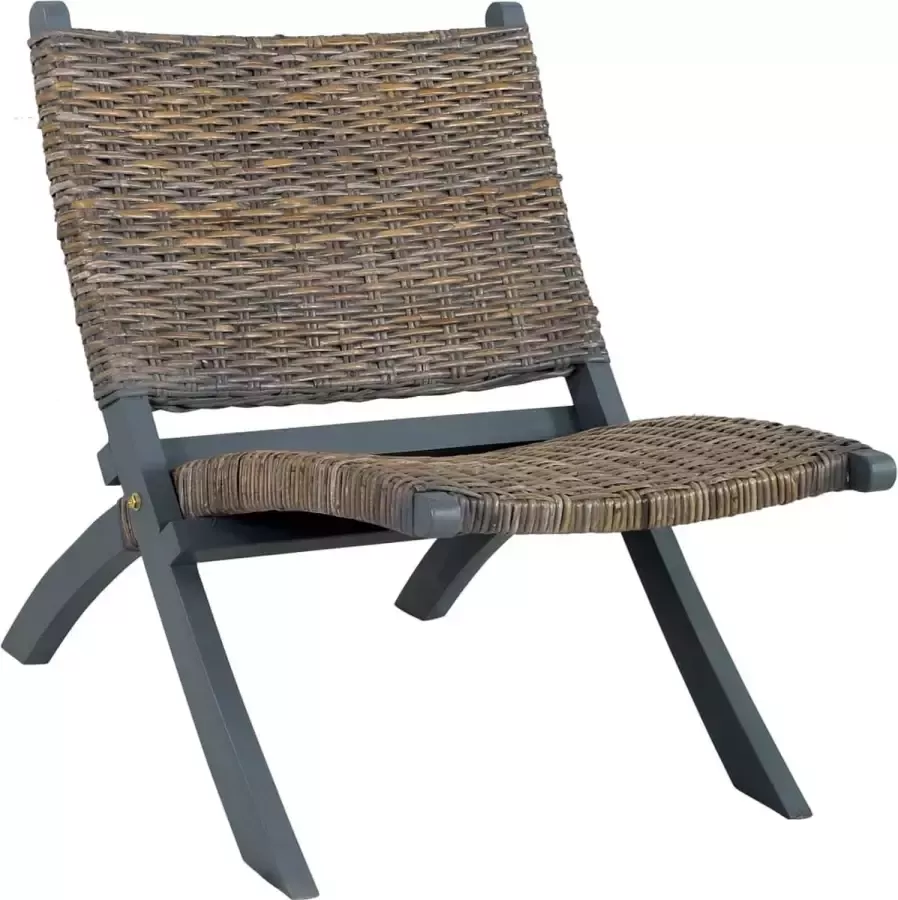 ForYou Prolenta Premium Relaxstoel natuurlijk kubu rattan en massief mahoniehout grijs- Fauteuil Fauteuils met armleuning Hoes stretch Relax Design