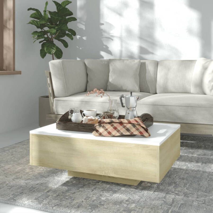 ForYou Prolenta Premium Salontafel 85x55x31 cm spaanplaat wit en sonoma eikenkleurig