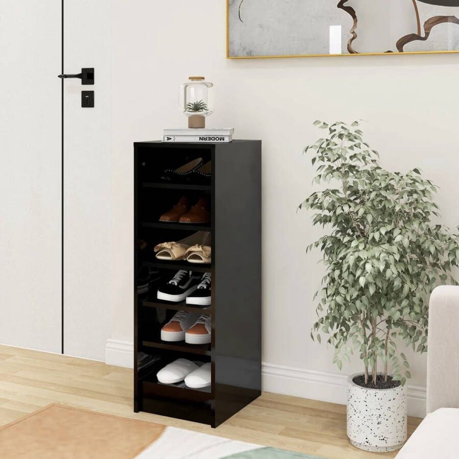 ForYou Prolenta Premium Schoenenkast 31 5x35x90 cm spaanplaat hoogglans zwart