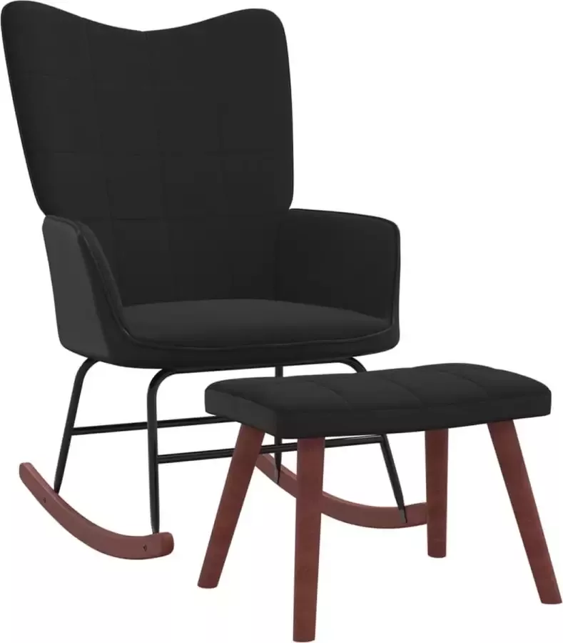 ForYou Prolenta Premium Schommelstoel met voetenbank fluweel en PVC zwart