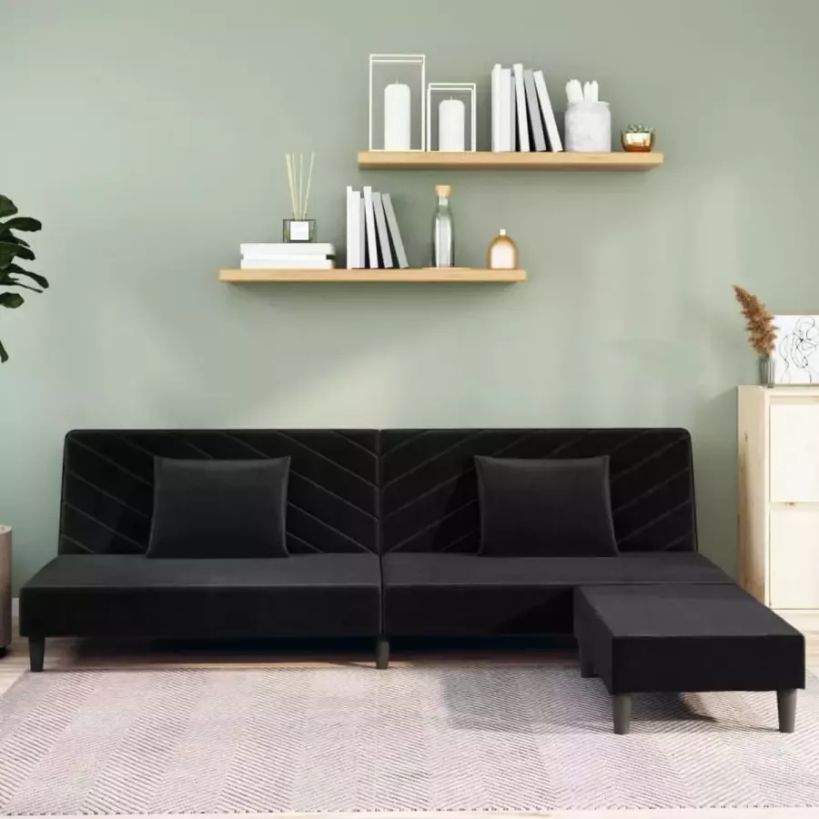 ForYou Prolenta Premium Slaapbank 2-zits met 2 kussens en voetenbank fluweel zwart
