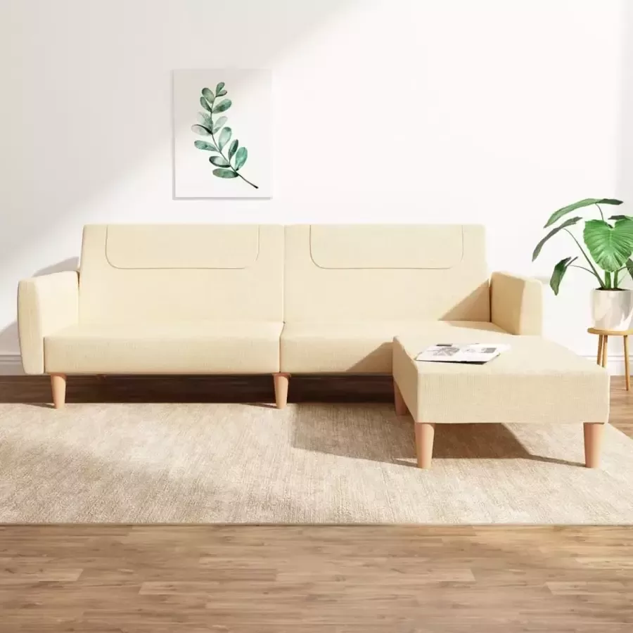 ForYou Prolenta Premium Slaapbank 2-zits met voetenbank stof crèmekleurig - Foto 2