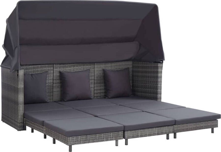 ForYou Prolenta Premium Slaapbank met luifel 3-zits verlengbaar poly rattan grijs