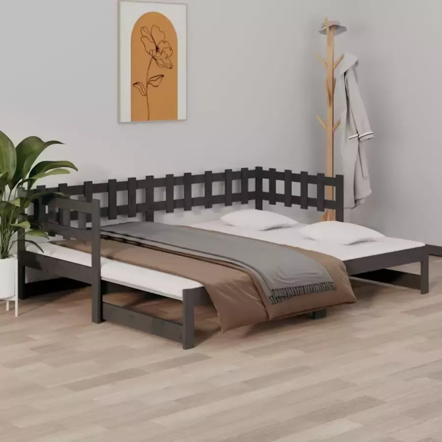 ForYou Prolenta Premium Slaapbank uitschuifbaar 2x(80x200) cm massief grenenhout grijs