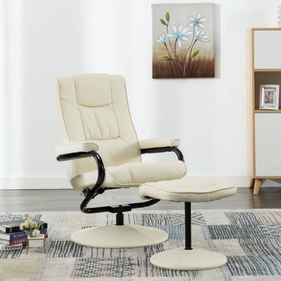 ForYou Prolenta Premium Televisiefauteuil met voetenbankje kunstleer crèmekleurig- Fauteuil Fauteuils met armleuning Hoes stretch Relax Design