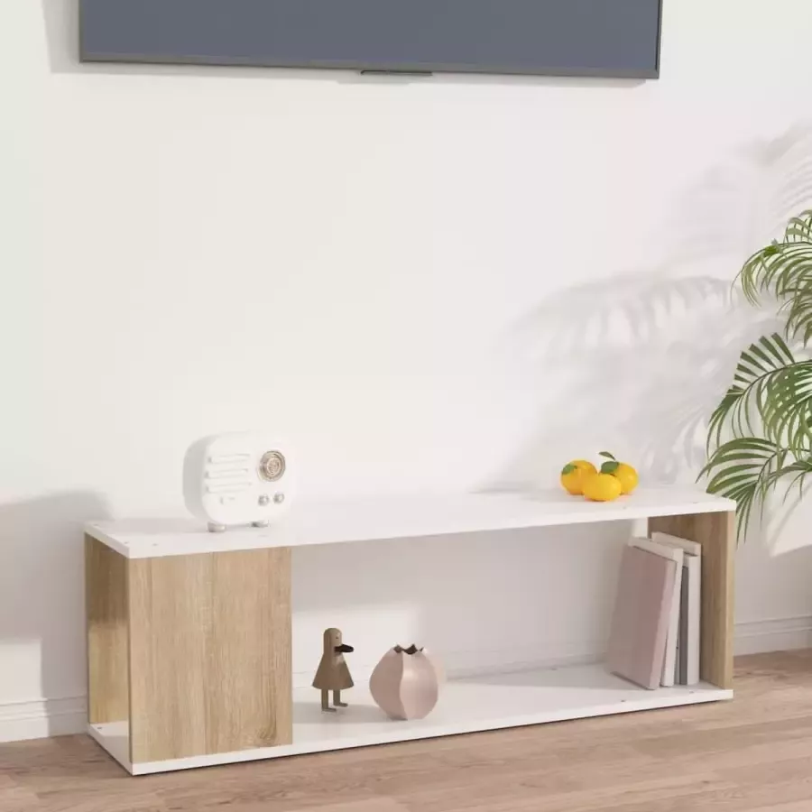 ForYou Prolenta Premium Tv-meubel 100x24x32 cm spaanplaat wit en sonoma eikenkleurig