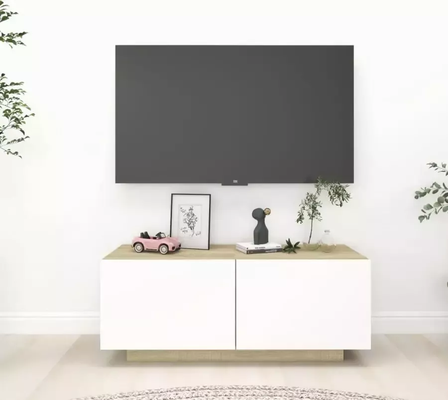 ForYou Prolenta Premium Tv-meubel 100x35x30 cm spaanplaat wit en sonoma eikenkleurig