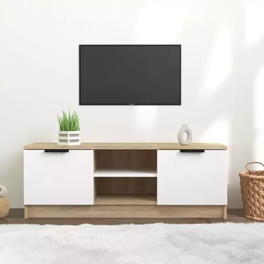 ForYou Prolenta Premium Tv-meubel 102x35x36 5 cm bewerkt hout wit sonoma eikenkleurig