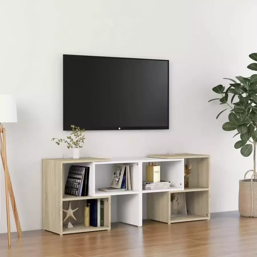 ForYou Prolenta Premium Tv-meubel 104x30x52 cm spaanplaat wit en sonoma eikenkleurig