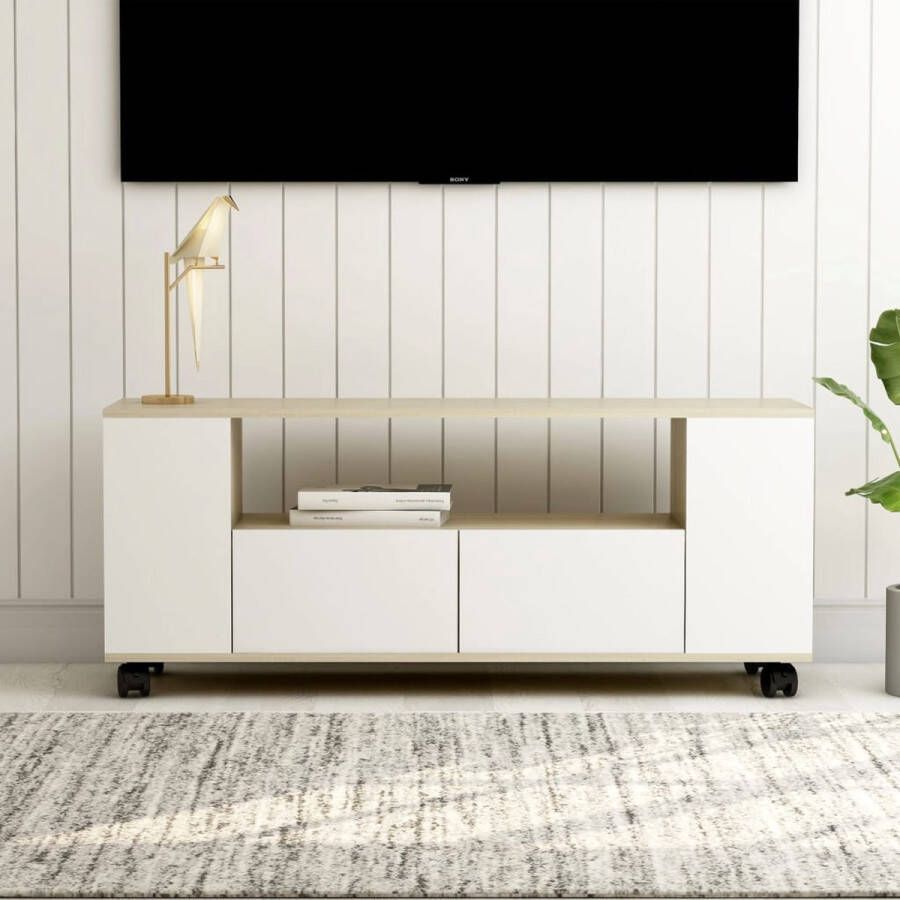 ForYou Prolenta Premium Tv-meubel 120x35x43 cm bewerkt hout wit en sonoma eikenkleurig