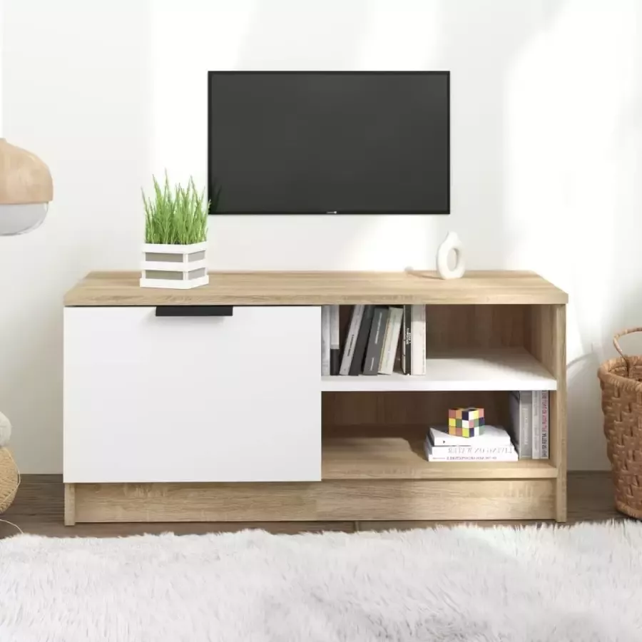 ForYou Prolenta Premium Tv-meubel 80x35x36 5 cm bewerkt hout wit en sonoma eikenkleurig