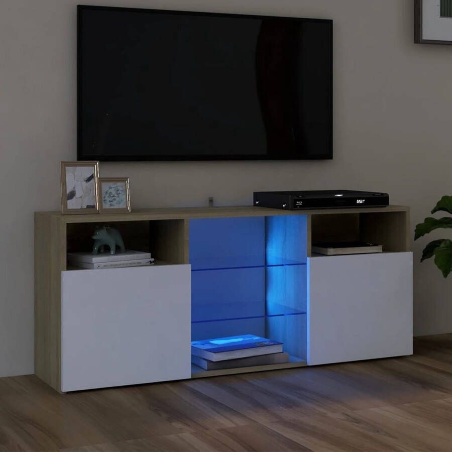 ForYou Prolenta Premium Tv-meubel met LED-verlichting 120x35x40cm wit sonoma eikenkleur