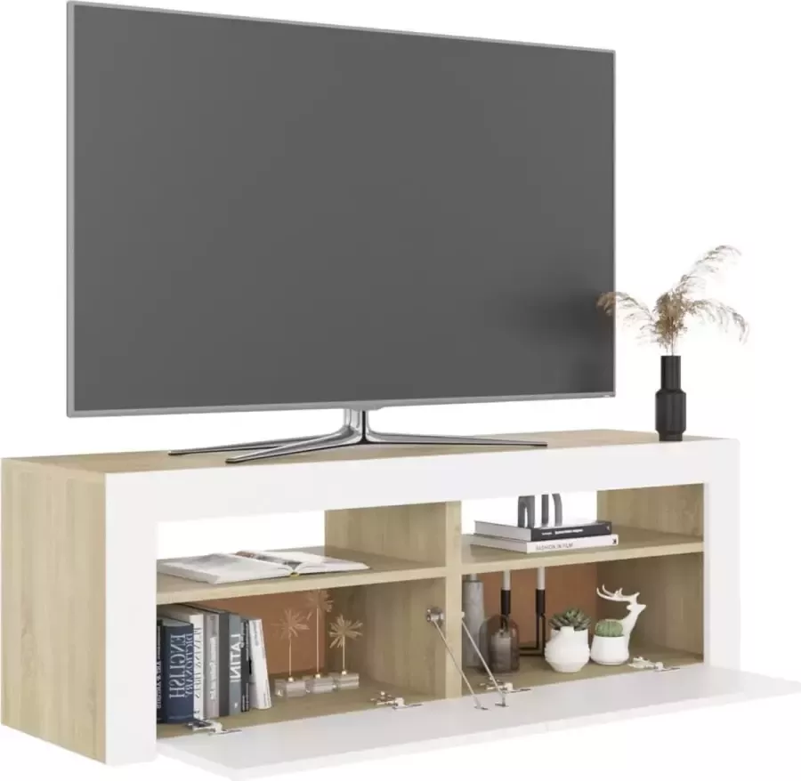 ForYou Prolenta Premium Tv-meubel met LED-verlichting 120x35x40cm wit sonoma eikenkleur - Foto 3