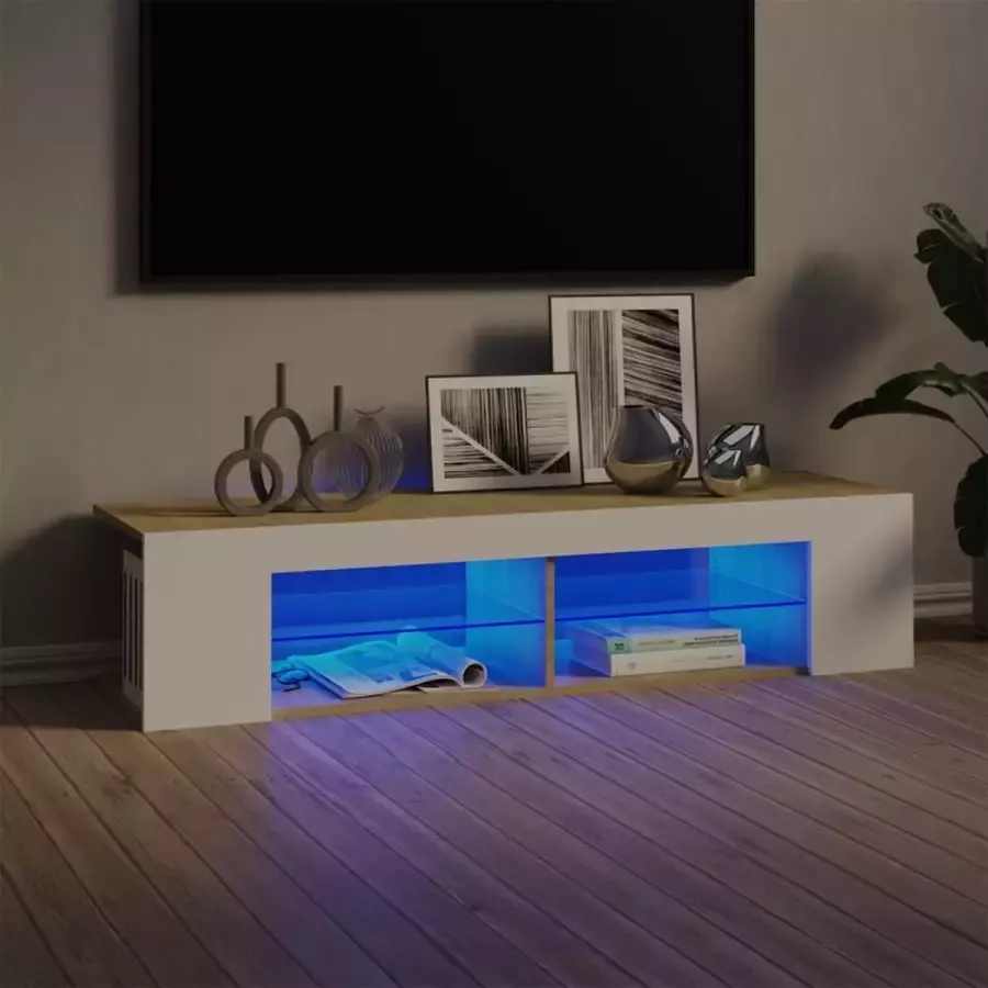 ForYou Prolenta Premium Tv-meubel met LED-verlichting 135x39x30cm wit sonoma eikenkleur