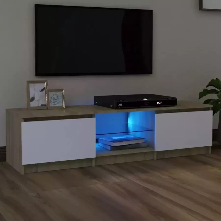 ForYou Prolenta Premium Tv-meubel met LED-verlichting 140x40x35 5 cm wit sonoma eiken