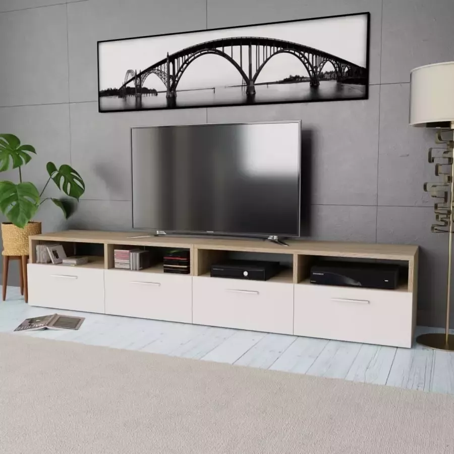 ForYou Prolenta Premium Tv-meubels 95x35x36 cm spaanplaat eikenkleurig en wit 2 st