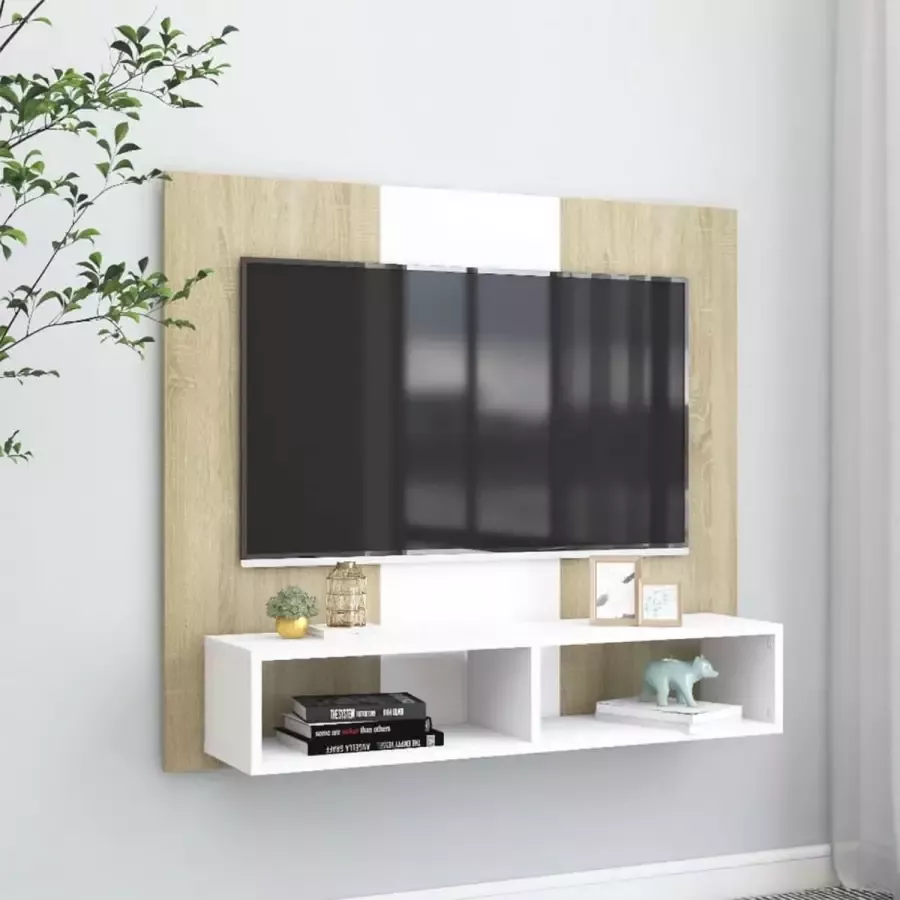 ForYou Prolenta Premium Tv-wandmeubel 102x23 5x90 cm spaanplaat wit sonoma eikenkleurig