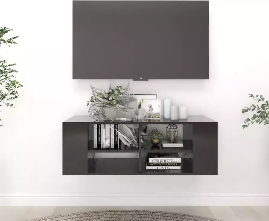 ForYou Prolenta Premium Tv-wandmeubel 102x35x35 cm spaanplaat hoogglans zwart