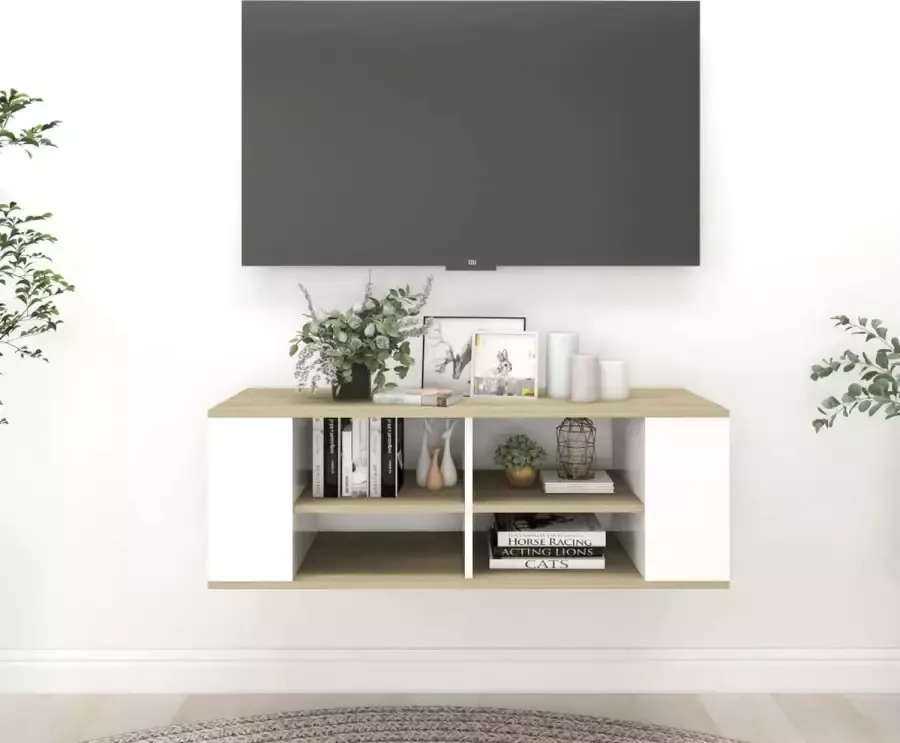 ForYou Prolenta Premium Tv-wandmeubel 102x35x35 cm spaanplaat wit sonoma eikenkleurig