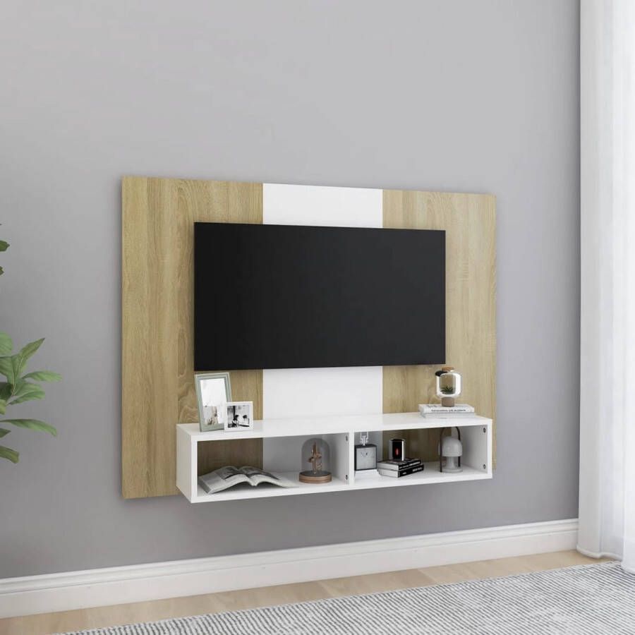 ForYou Prolenta Premium Tv-wandmeubel 120x23 5x90 cm spaanplaat wit sonoma eikenkleurig