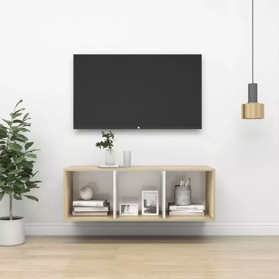 ForYou Prolenta Premium Tv-wandmeubel 37x37x107 cm spaanplaat sonoma eikenkleurig wit