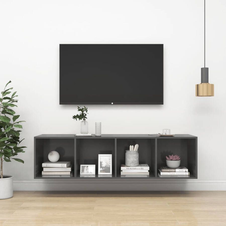 ForYou Prolenta Premium Tv-wandmeubel 37x37x142 5 cm spaanplaat hoogglans grijs