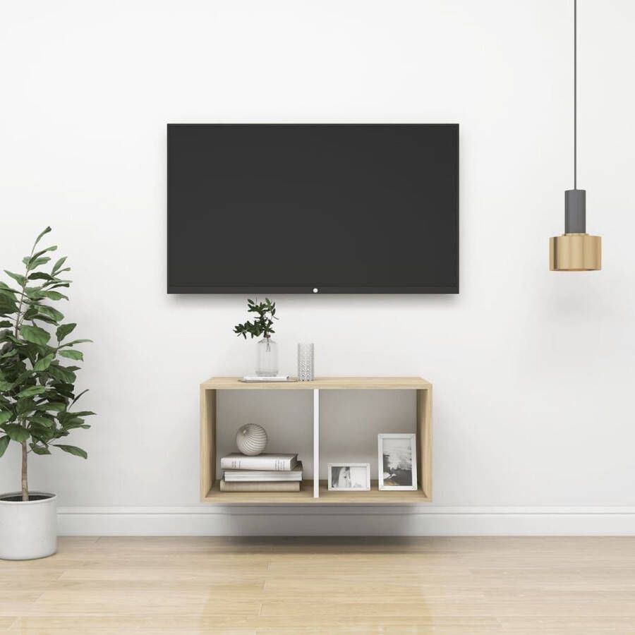 ForYou Prolenta Premium Tv-wandmeubel 37x37x72 cm spaanplaat sonoma eikenkleurig en wit