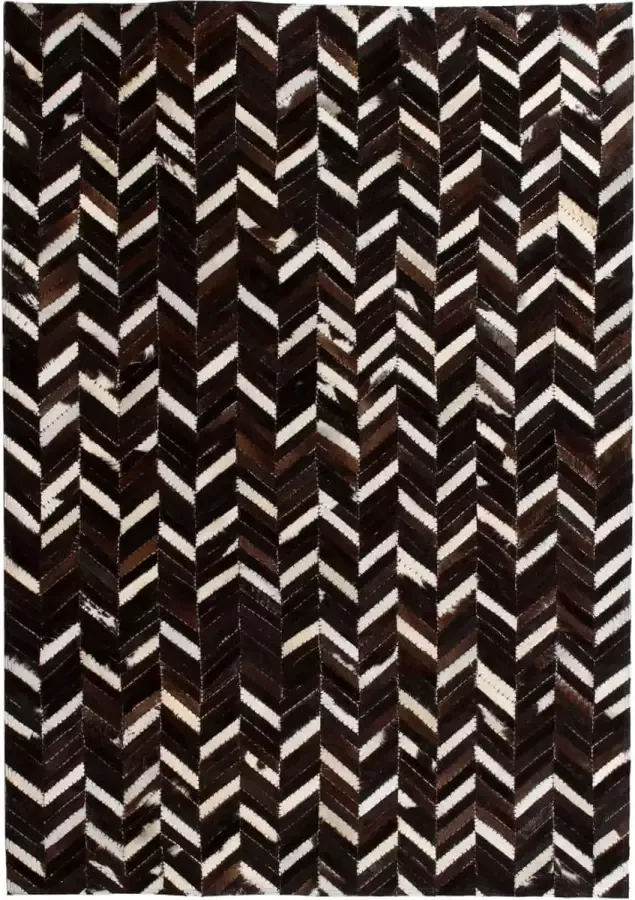 ForYou Prolenta Premium Vloerkleed chevron patchwork 120x170 cm echt leer zwart wit