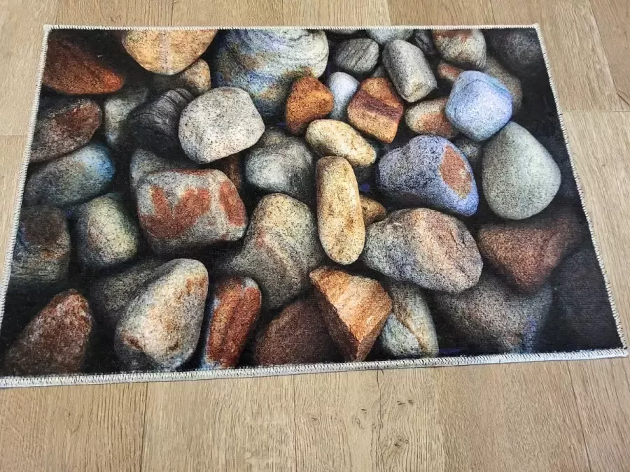 FOTAPIJT Zwarte Badmat Bedrukte deurmat Zwarte 3D Stenen Vloerkleed Binnen Termo Antislip Wasbaar 40x60 cm 8 mm Polyester Kerstcadeau