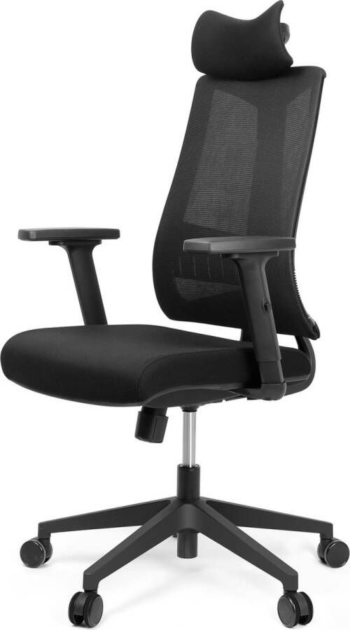FOXSPORT Bureaustoel ergonomische bureaustoel draaistoel met hoge rugleuning lendensteun verstelbare hoofdsteun armleuning- en wipfunctie mesh thuiskantoor metalen basis Zitdiepte verstelbaar Grijs