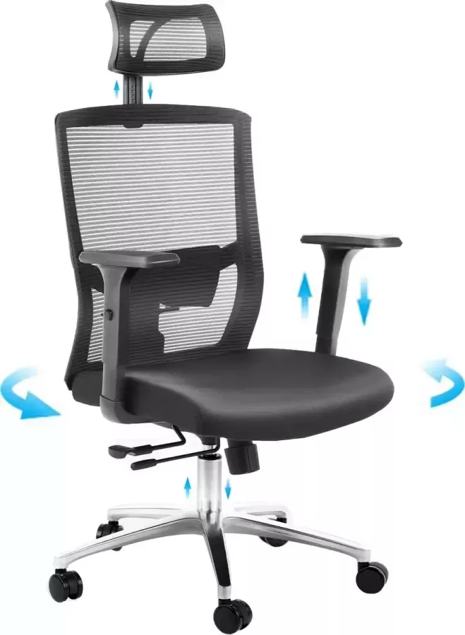 FOXSPORT Ergonomische Bureaustoel Bureaustoelen voor volwassenen Office Chair Ergonomisch Verstelbare zitdiepte Basis van aluminiumlegering Maximale belasting 150KG zwart - Foto 4