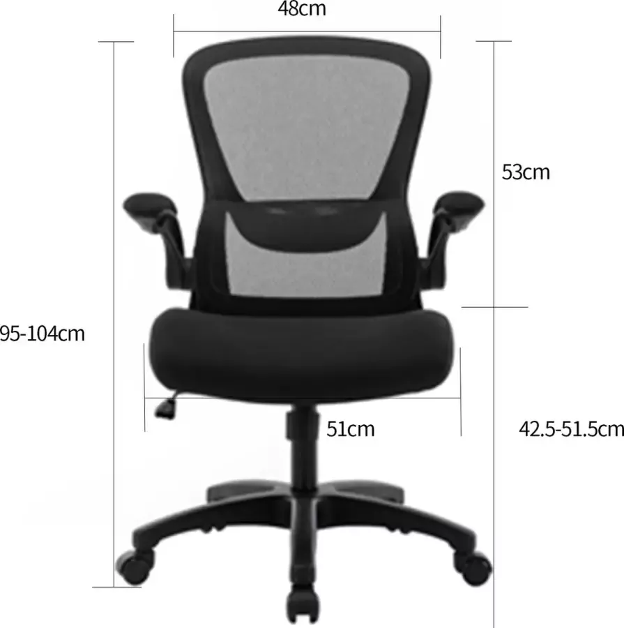 FOXSPORT Ergonomische Bureaustoel Office Chair met Schommelend Achteroverleunen tot 125° Bureaustoelen met Opklapbare Armleuningenr Zwart