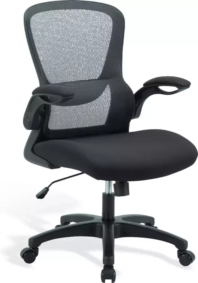 FOXSPORT Ergonomische Bureaustoel Office Chair met Schommelend Achteroverleunen tot 125° Lendensteun Verstelbare hoofdsteun Bureaustoelen met Opklapbare Armleuningenr Zwart