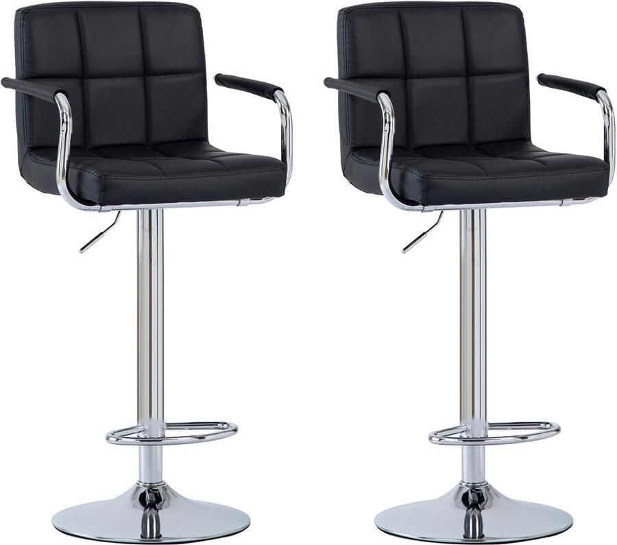 OFMOTRA Barkruk Set Van 2 Barstoel 2 Stuks met rugleuning en Voetsteun 360° Draaibaar -20cm in hoogte verstelbaar Keukenstoel Industrieel Zwart