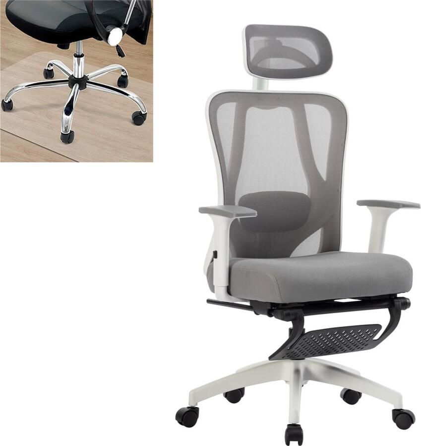 FOXSPORT Ergonomische Bureaustoel 4D Curve Support System Verstelbaar Nekkussen Armleuning Rugsteun Zithoogte Zitdiepte- Ademend Mesh Materiaal Bureau Stoel voor Kantoor Thuis Gaming Grijs