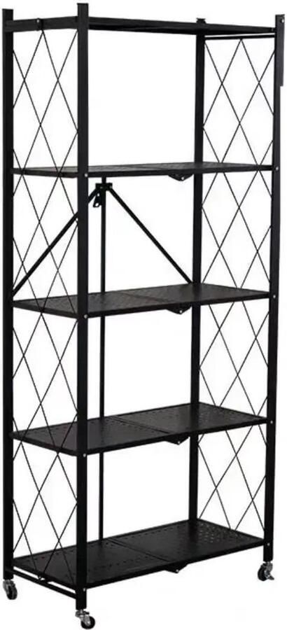 FOXSPORT Inklapbare plank kast Stellingkast Met 360° wielen 5 laags 72x37x163CM Open Vakkenkast Wandkast Keuken Organizer Keuken Opslag Boekenkast Opbergrek Magnetron Keukenrek Roestvrij Staal