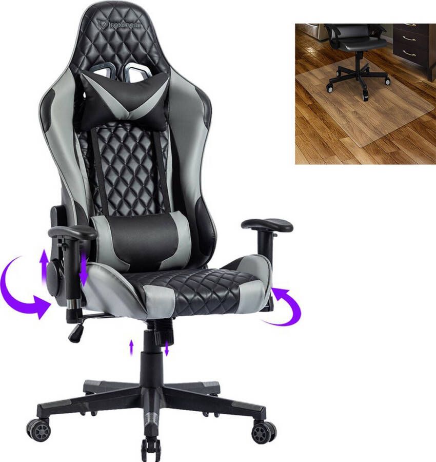 FOXSPORT Game Stoel Gaming Stoel Gaming Chair Bureaustoelen Bureaustoel Met Nekkussen & Verstelbaar Rugkussen Instelbare Zithoogte Gaming Accesoires Grijs Zwart - Foto 3