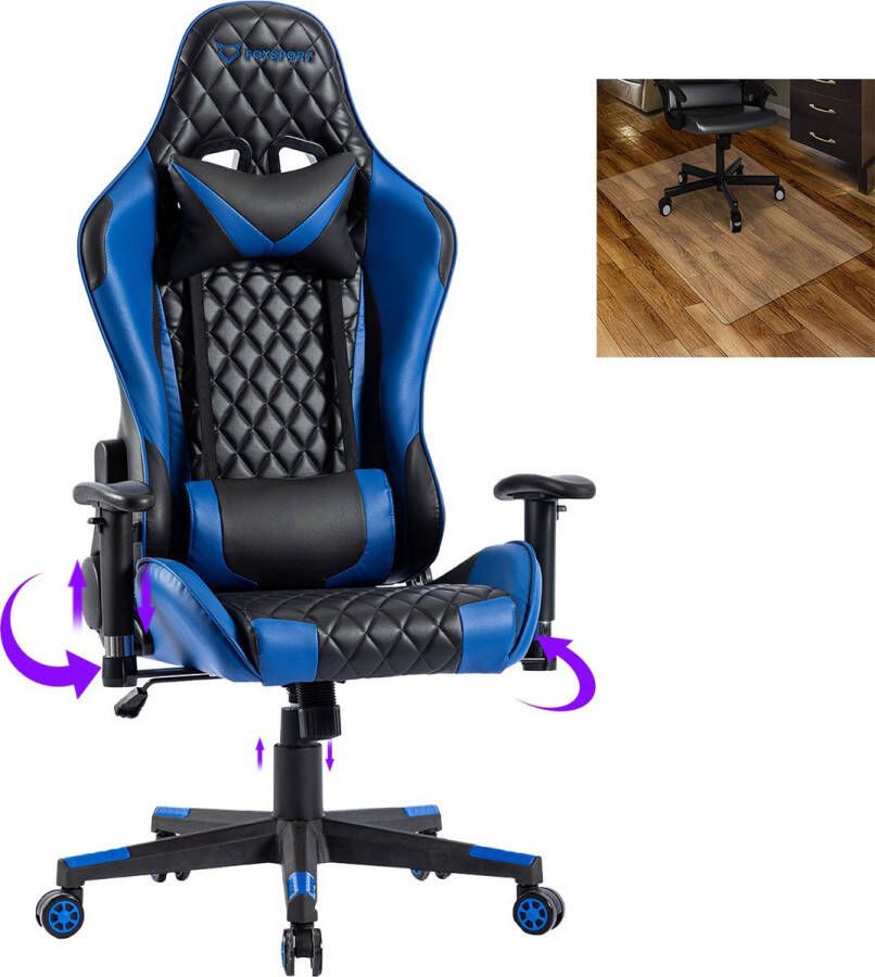 FOXSPORT Game Stoel Gaming Stoel Gaming Chair Bureaustoelen Bureaustoel Met Nekkussen & Verstelbaar Rugkussen Instelbare Zithoogte Gaming Accesoires Blauw Zwart - Foto 2