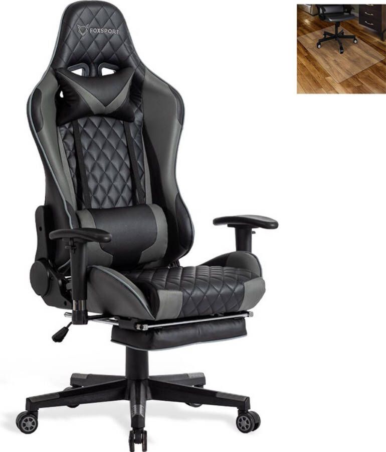 FOXSPORT Game Stoel Gaming Stoel Gaming Chair Bureaustoelen Bureaustoel Met Nekkussen & Verstelbaar Rugkussen Instelbare Zithoogte Gaming Accesoires Met beensteunen Zwart