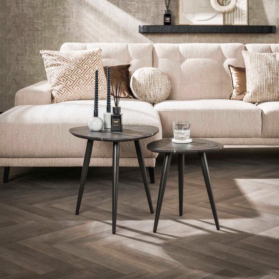 Fraaai Connie salontafel set van 2 driehoek organisch zwart bruin - Foto 2