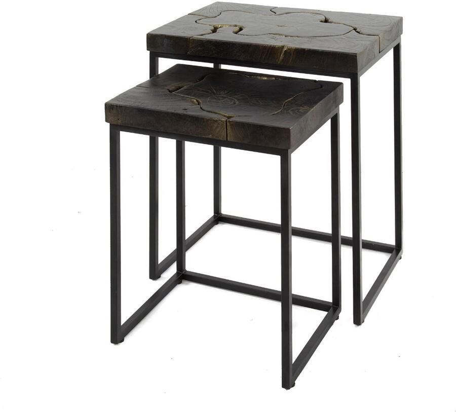Fraaai Maron vierkante bijzettafels zwart goud set van 2 - Foto 2