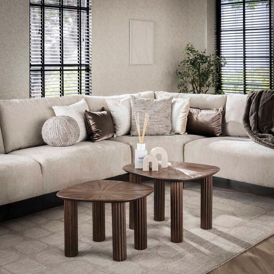 Fraaai Otto salontafel set van 2 driehoekig Maya teak bruin