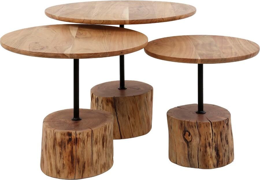 Fraaai Riko ronde salontafels set van 3 naturel