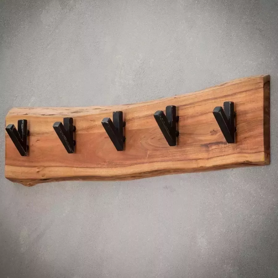 Fraaai industriele kapstok 5 haken acacia hout